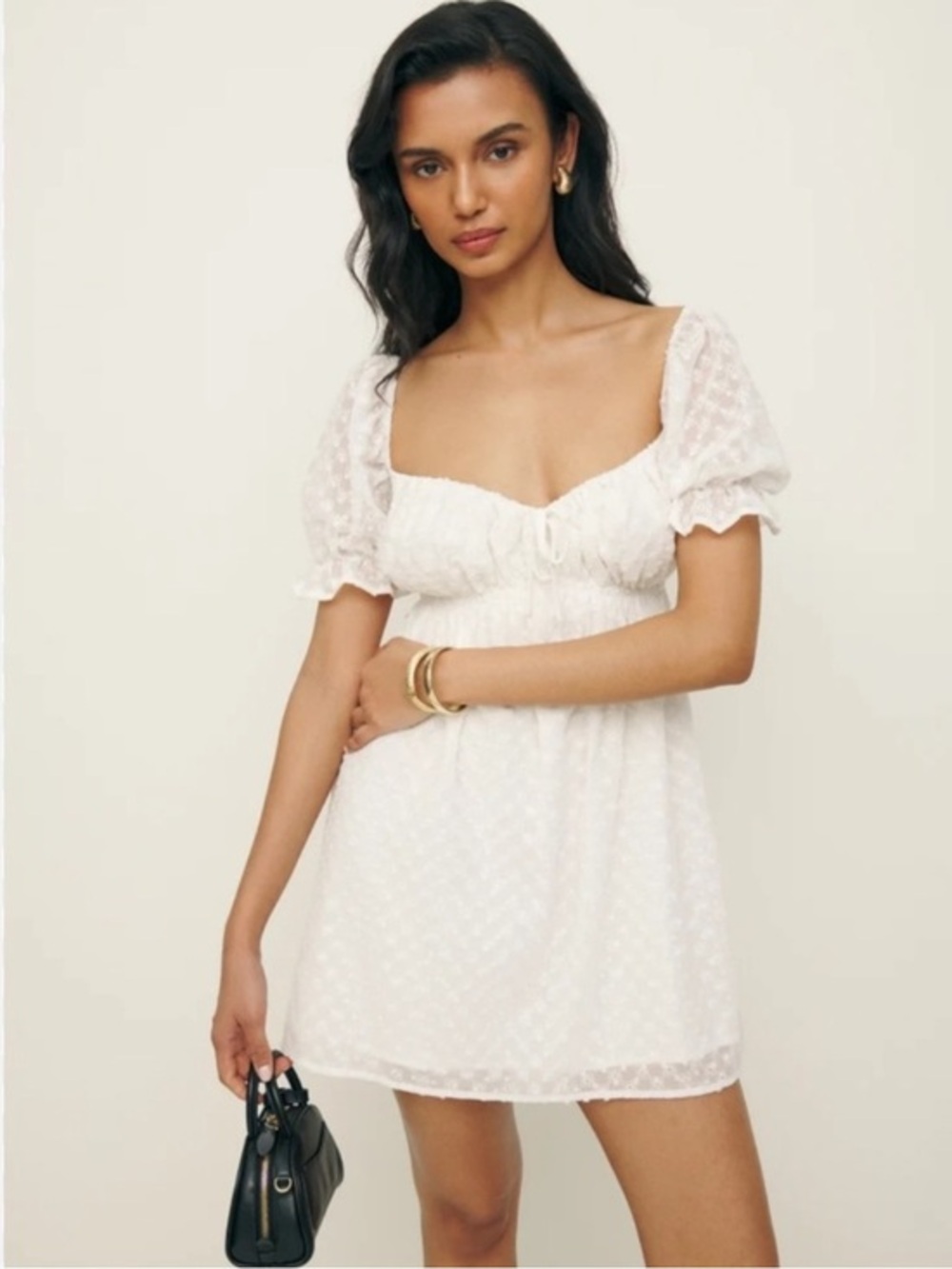 Reformation Channa Dress White Puff Sleeve